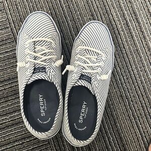 Sperry Navy and White Striped Sneakers